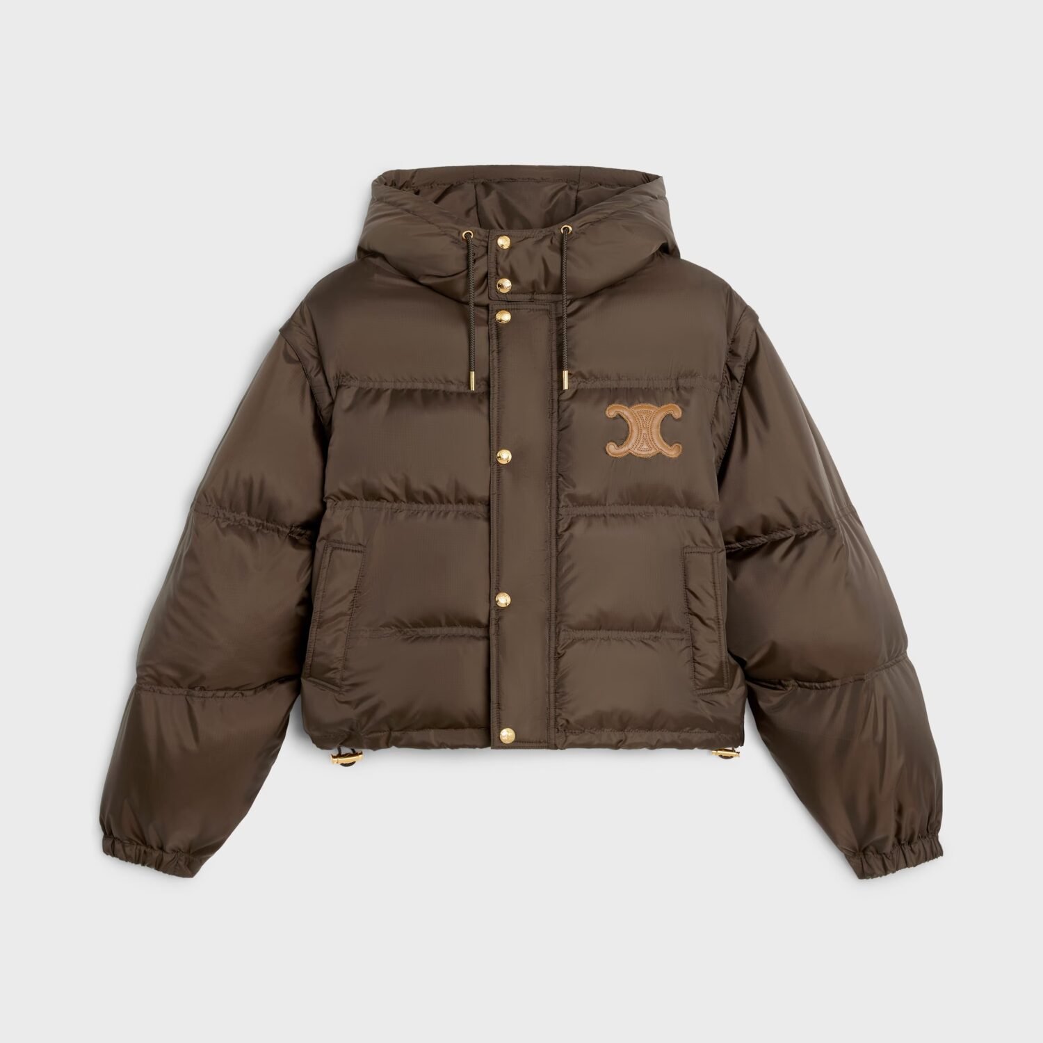 Doudoune cropped triomphe nylon léger marron