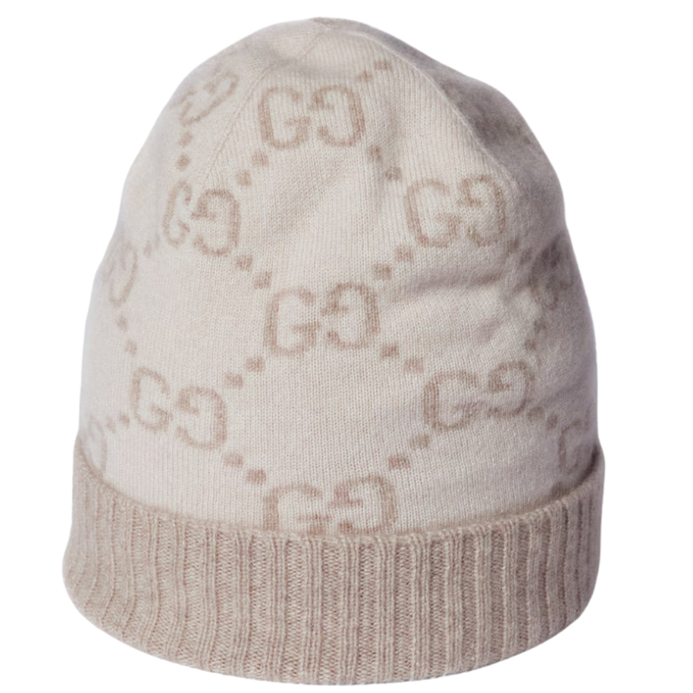 Gucci - Bonnet et Écharpe en jacquard de cachemire blanc cassé et beige