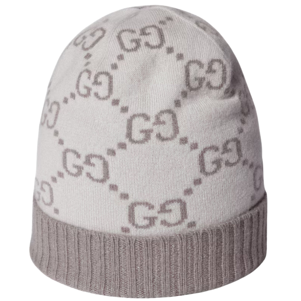 Gucci - Bonnet et Écharpe en jacquard de cachemire ivoire et gris clair
