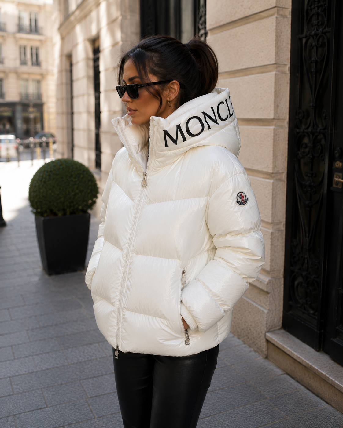 Huppe capuche nylon laqué Blanche