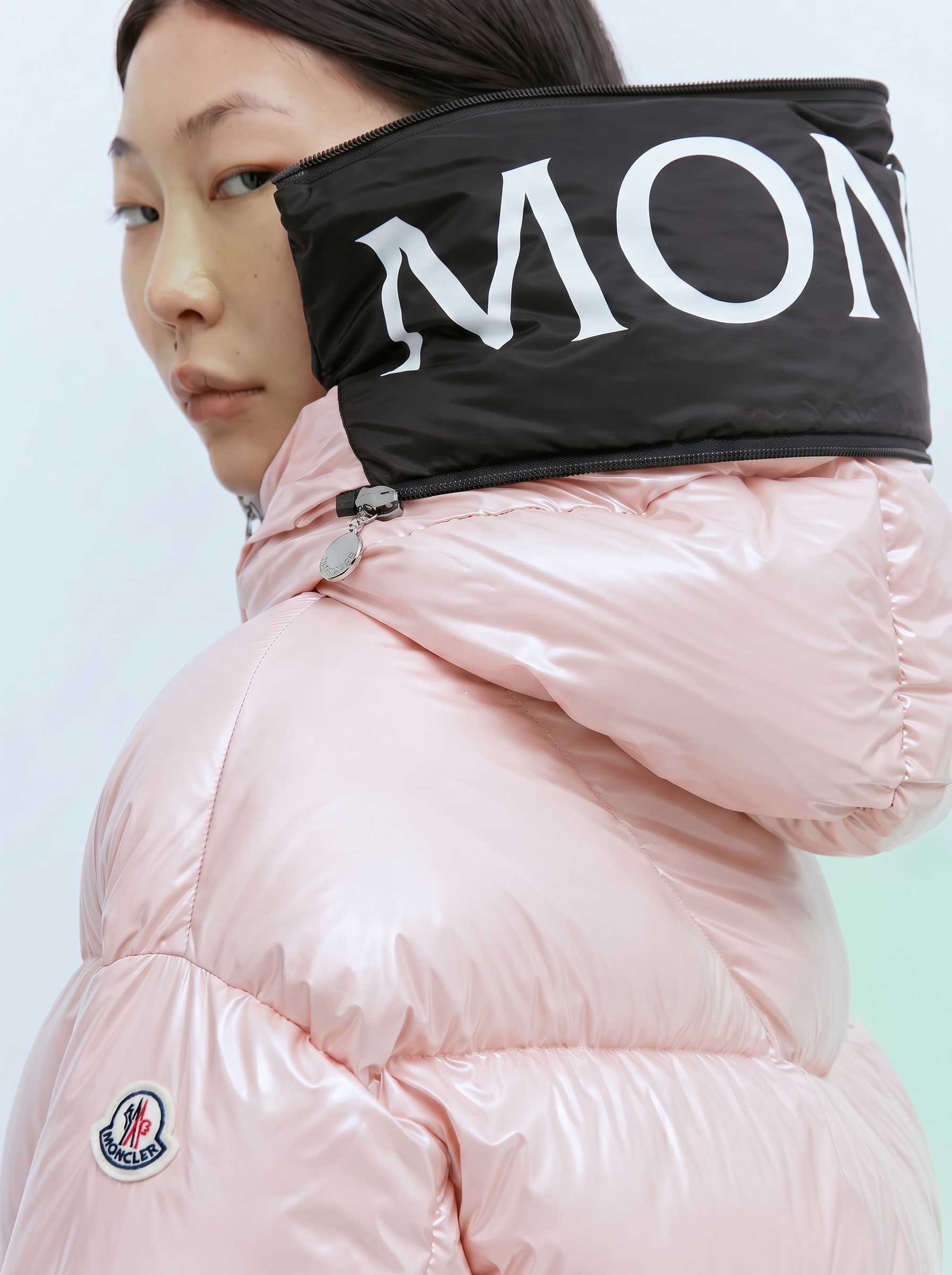 Doudoune Huppe capuche nylon laqué rose